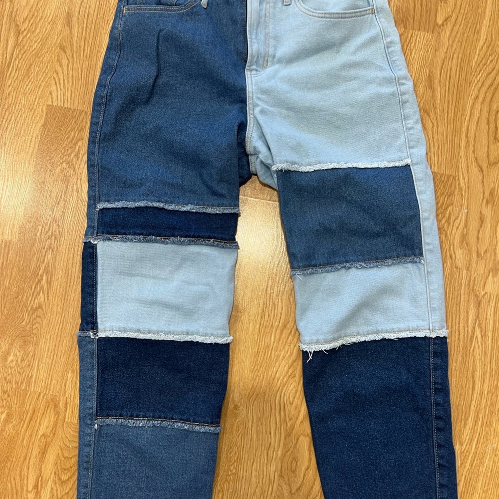Men's Patchwork Blue Jeans